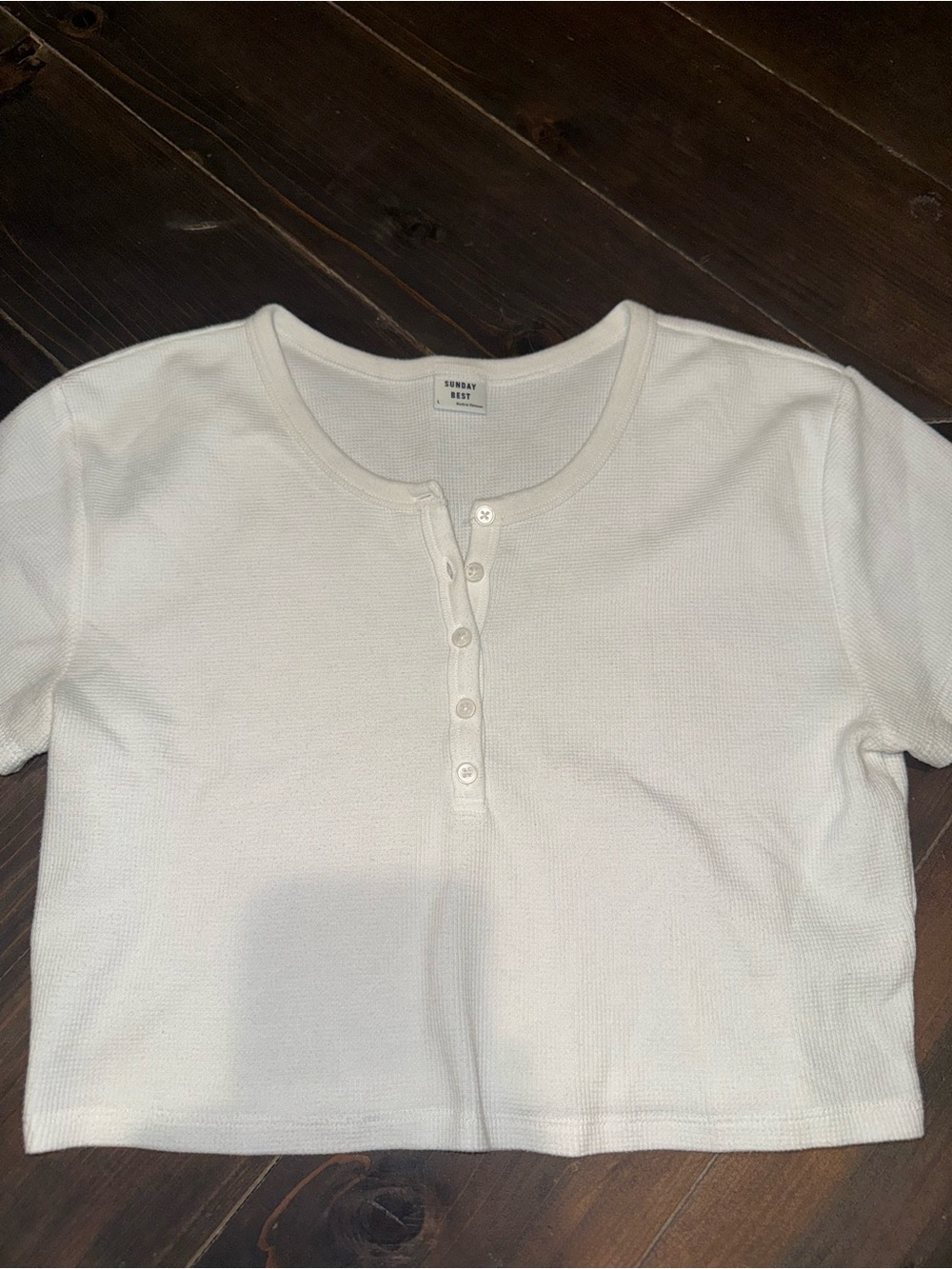 Sunday Best White Button Front Waffle Knit Crop Top Size Large